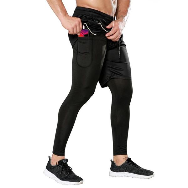 

running pants men fake two-piece stretch sports breathable climbing basketball gym long quick-drying, Black;blue