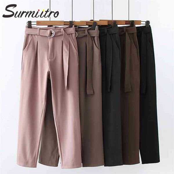 

casual long suit pants women spring summer ladies korean style female high elastic waist trousers with belt 210421, Blue
