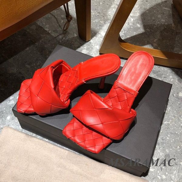 

open square toe fashion slippers summer crochet leather high heel dress mules formal shoes women sandals, Black