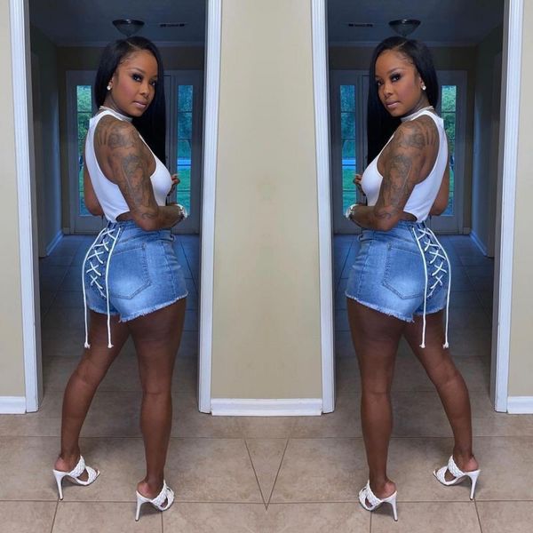 

women's jeans light color casual solid split joint mid waist skinny denim shorts, Blue
