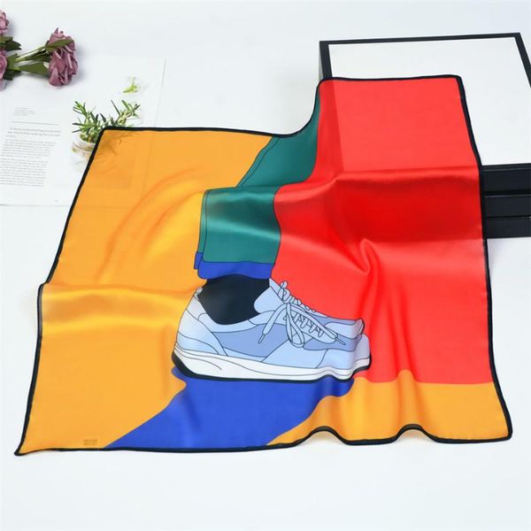 

scarves 53cm cartoon elements silk women spring summer square scarf neckerchief for ladies bandanna kerchief, Blue;gray