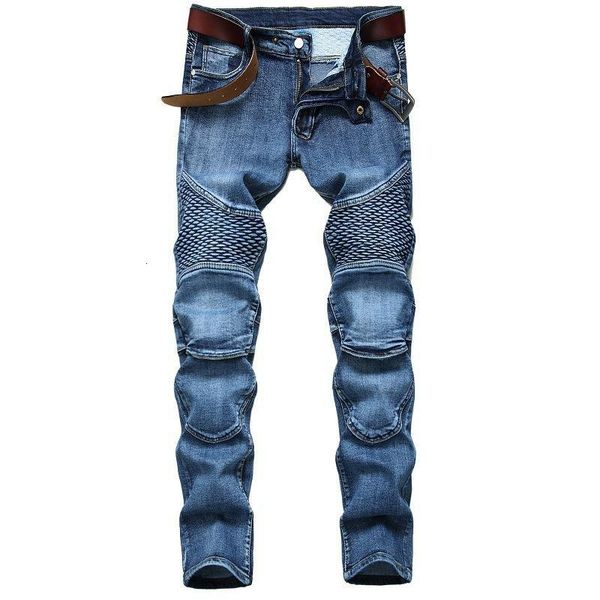 

men's denim designer moto bike straight jeans for size 28-38 40 42 autumn spring hip hop punk rock streetwear trouers, Blue