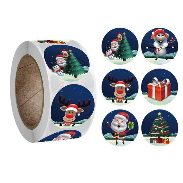

gift wrap 500pcs/roll christmas round santa claus stickers packaging sticker