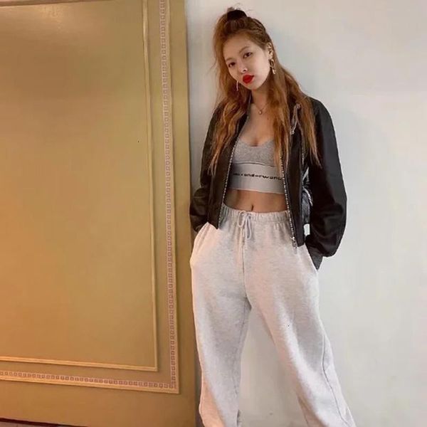 

women's pants & capris cool women high waist solid yellow loose joggers female trousers 2021 autumn winter track punk gray, Black;white