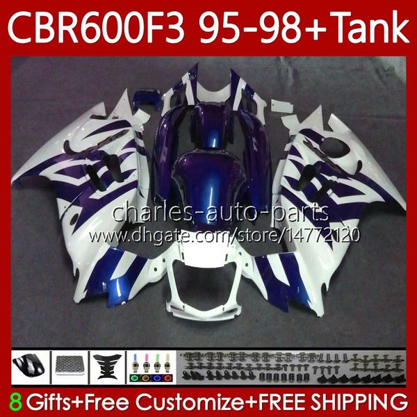 Corpo + Tanque para Honda CBR600 CBR 600 F3 FS CC 600F3 95 96 97 98 Bodywork 64No.72 CBR600F3 CBR600FS 600CC 1995 1996 1997 1998 600FS Azul Branco CBR600-F3 95-98 Fairings Kit