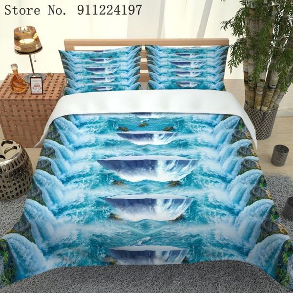

bedding sets blue wave duvet cover comforter set 3d printing luxury 3pcs quilt single double  king size home textile