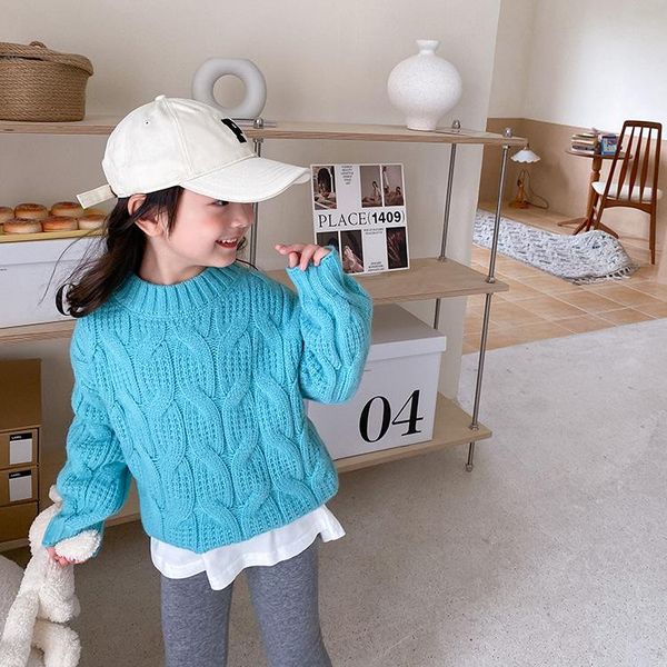 

pullover autumn winter fashion girls 4 colors knitted twisted casual sweaters soft warm all-match base, Blue