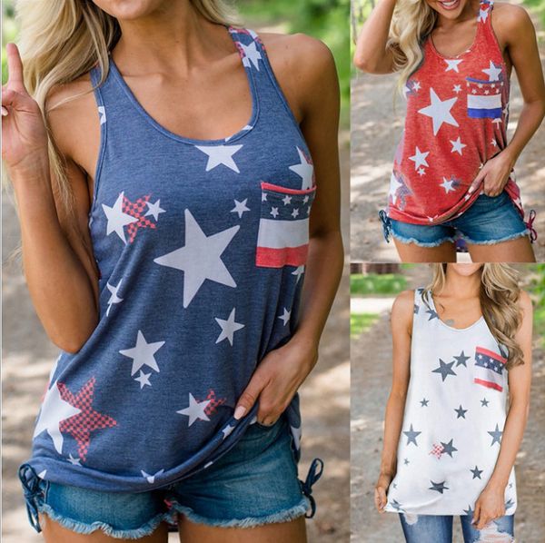 

new women independence day sleeveless flag print casual vest, White;black