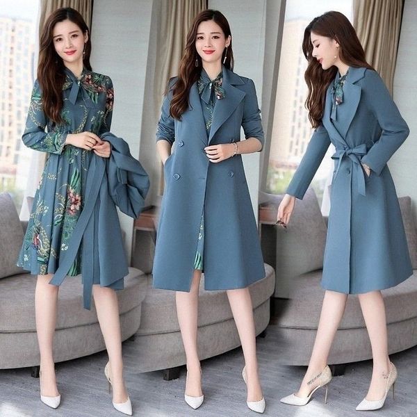 Spring Autumn Trench Coat Slim OL Ladies Trench Coat Women Dress Women Windbreakers PLUS TAMANHAS PERTURAS DOIS MULHERES Conjuntos de mulheres