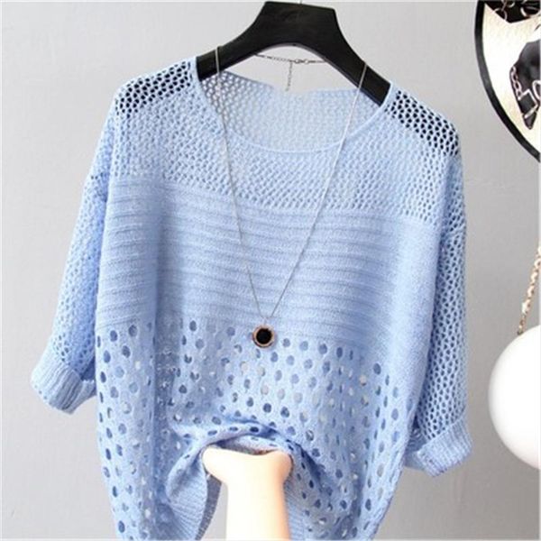 

ladies summer hollow out women sweater pull knitted causal knitwear fashion jumper solid pullovers korea female, White;black