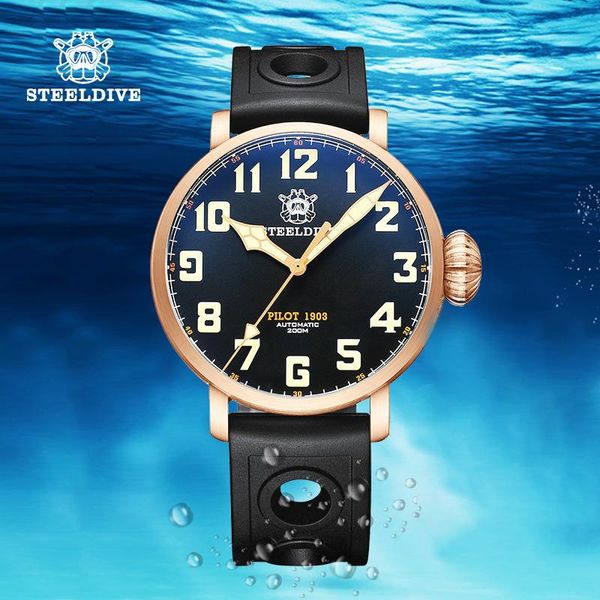 

wristwatches steeldive bronze diver watch luminous unique crown 200m diving men watches 2021 luxury automatic mechanical wrist sd1903s, Slivery;brown