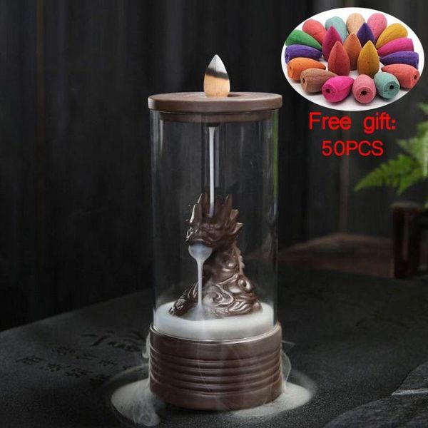 

styles dragon backflow incense burner clear cover ceramic crafts teahouse ornaments beautiful home decor cone censer fragrance lamps