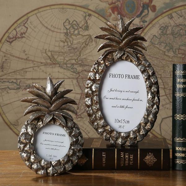 

frames oval retro picture frame golden silver pineapple shape home decoration table resin creative po