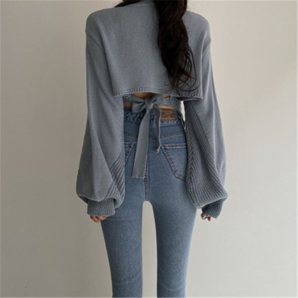 

women's sweaters bandage without back short solid shirts for elegant ladies lantern all-match pullovers oversize bow knot 7h3s, White;black