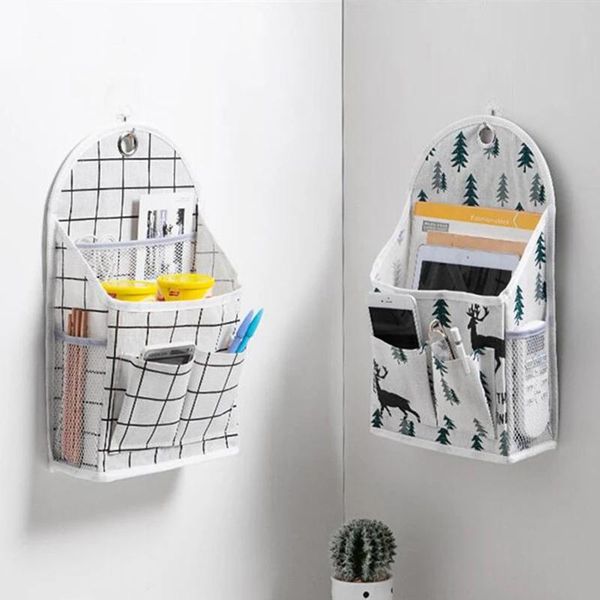 

storage boxes & bins wall hanging bag organizer book magazines phone holder pouch waterproof cotton linen bedside pocket home decor