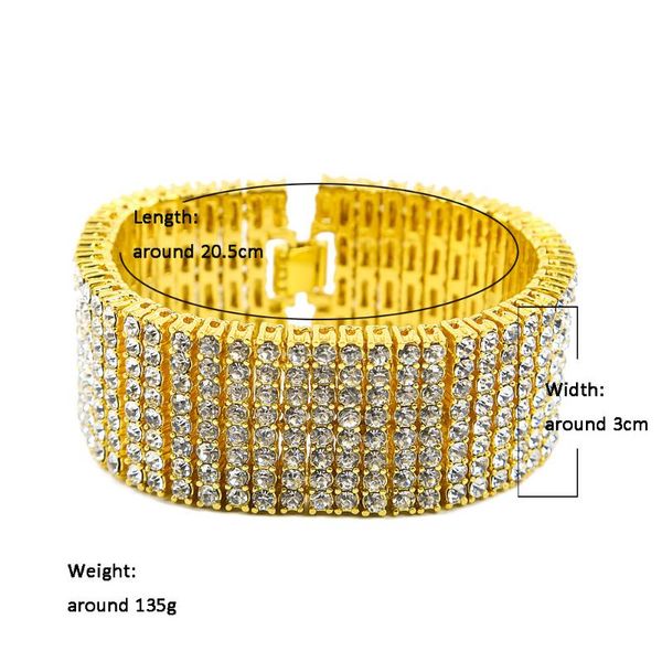 

link, chain european and american hip-hop 8 drainage diamond bracelet men's exaggerated big, Black