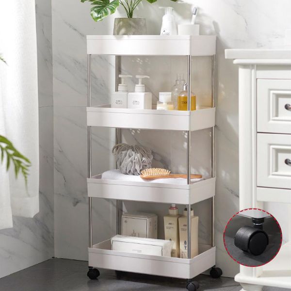 

hooks & rails 2/3/4 tier slim storage cart removable rack mobile shelving unit organizer slide kitchen bathroom trolley floor shelf