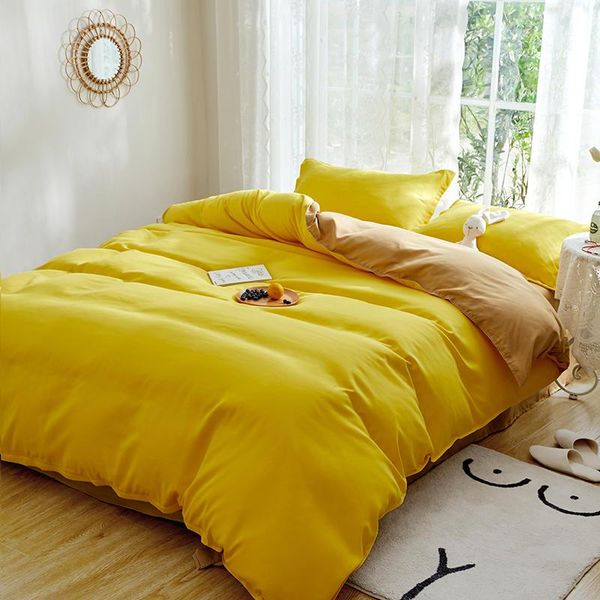 

bedding sets bonenjoy yellow duvet cover set solid color  king size plain dyed minimalist style double bed for bedroom