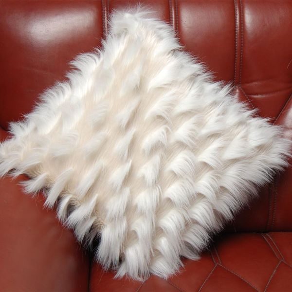 

pillow case all beige color feather faux fur without inner decorative artificial long hair shaggy sofa cushion cover