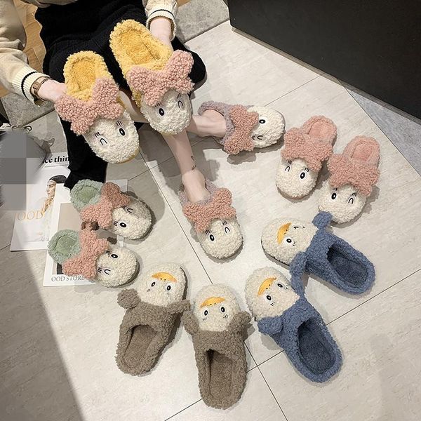 

winter woman slipper luxury slides flock female shoes low designer 2021 flat massage rome short plush rubber basic with slippers, Black
