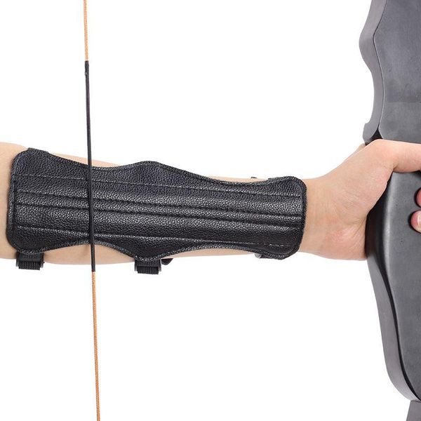 

elbow & knee pads 1pcs leather protector finger arm guard archery protective gear sleeve accessories, Black;gray