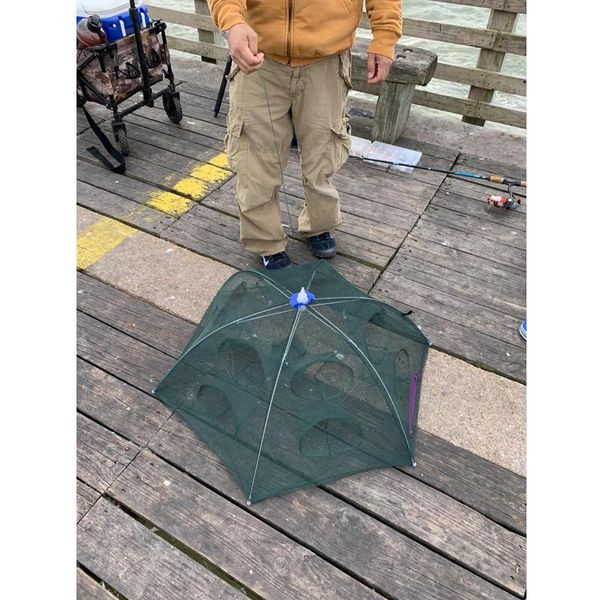 

folding 4-20 hole fishing net nylon casting crayfish catcher shrimp millet crab bait trap cage mesh fishnet tool accessories