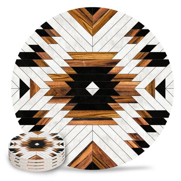 

mats & pads geometric patterns round set non-slip heat proof ceramic coffee drink coasters table decoration placemats