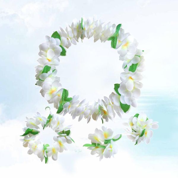 

decorative flowers & wreaths 4 pcs hawaiian garland thicken artificial flower headband necklace bracelet tropical beach party fancy dress (w
