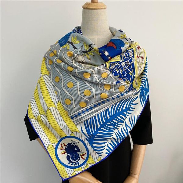 

scarves pure silk scarf 140 hand rolled edges 100% mulberry-silk women large for ladies designer foulard satin, Blue;gray