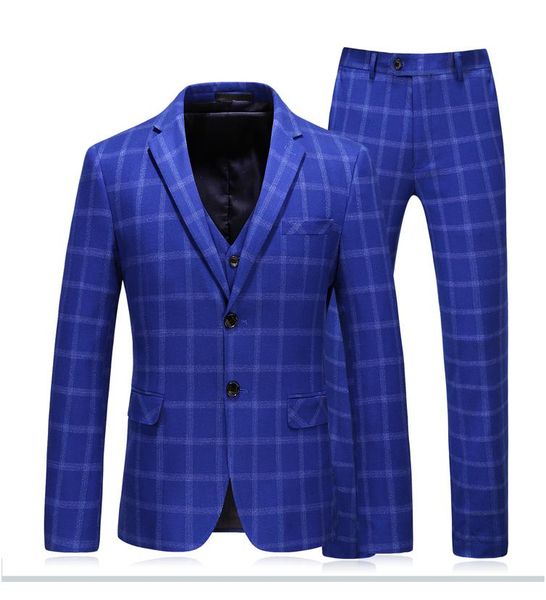 

men's suits & blazers 3 piece plaid suit men 2021 slim fit navy royal blue wedding 5xl brand designer business dress tuxedo, White;black