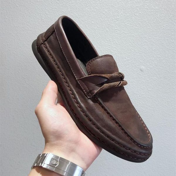 

dress shoes japanese retro matte genuine leather lazy men slip on loafers british casual 02c, Black