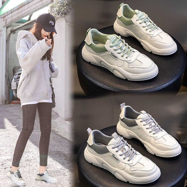

leather small white shoes women's autumn 2021 versatile flat sole single lace up casual breathable trend