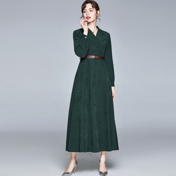 

high waist long skirt 2021 autumn winter suit collar thin dress, Black;gray
