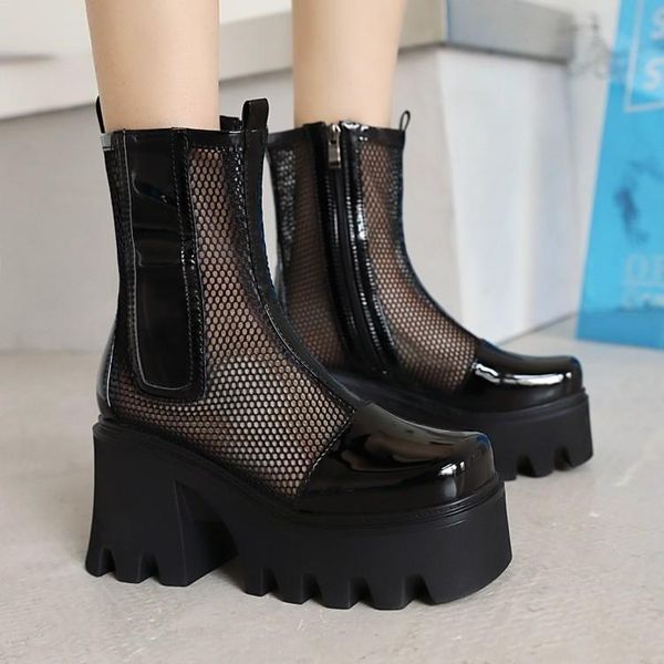 

boots thick 2021 soled mesh women's heel hollow summer thin sandals high heels breathable cool, Black