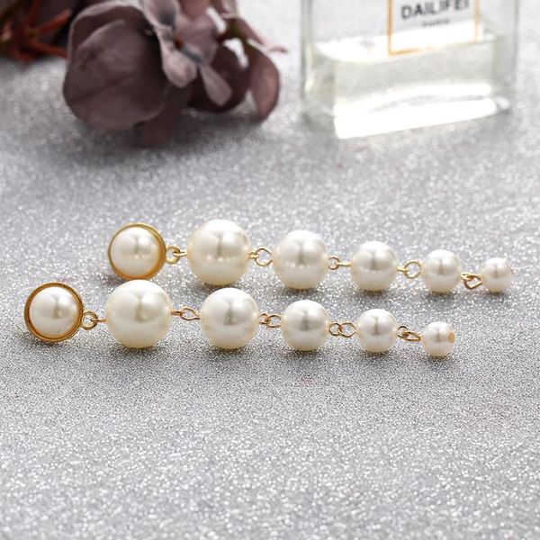 

dangle & chandelier 2021 trendy strand beads oorbellen simulated pearl earrings for women fashion gold chain brincos drop earring jewelry, Silver