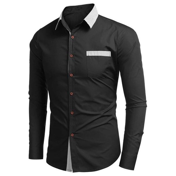 

men's casual shirts autumn and winter hit color wave point long-sleeved shirt foreign trade single breasted top, White;black