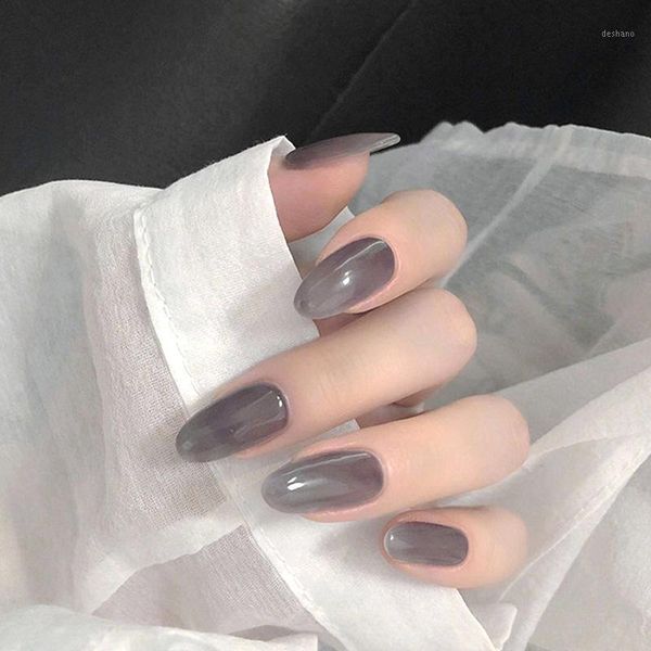 

24pcs long round head jelly black manicure patch false nails art diy tool1, Red;gold