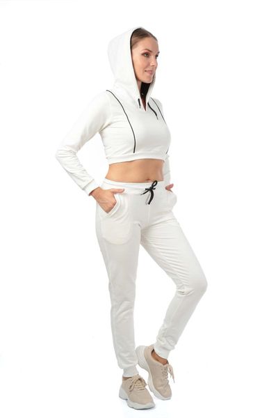 

women's hoodies & sweatshirts white hooded belly tracksuit set, Black