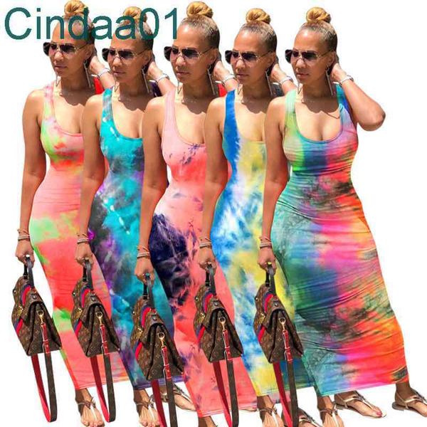 Damenkleider Echoine Tie Dye Print Sexy Langes Kleid Rückenfreies Bandage Maxikleid Ärmellos Vintge Vestidos Beach Party Club Outfis Sommerkleid