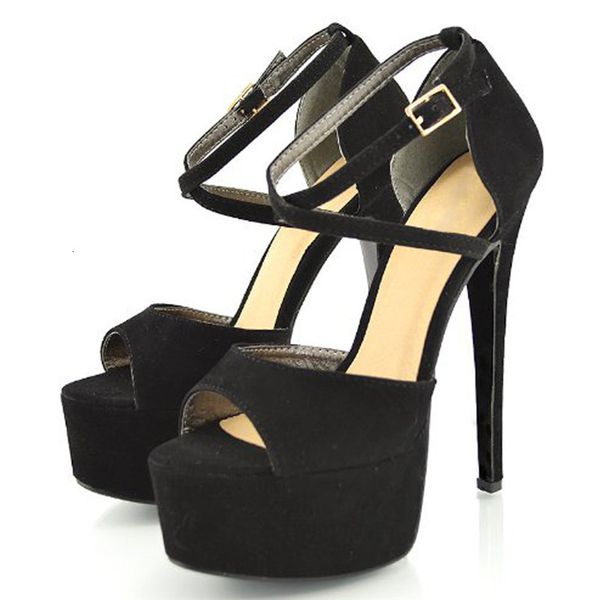 

sandals womens peep toe ankle strap platform high heels stiletto sandal party heel pumps plus size, Black