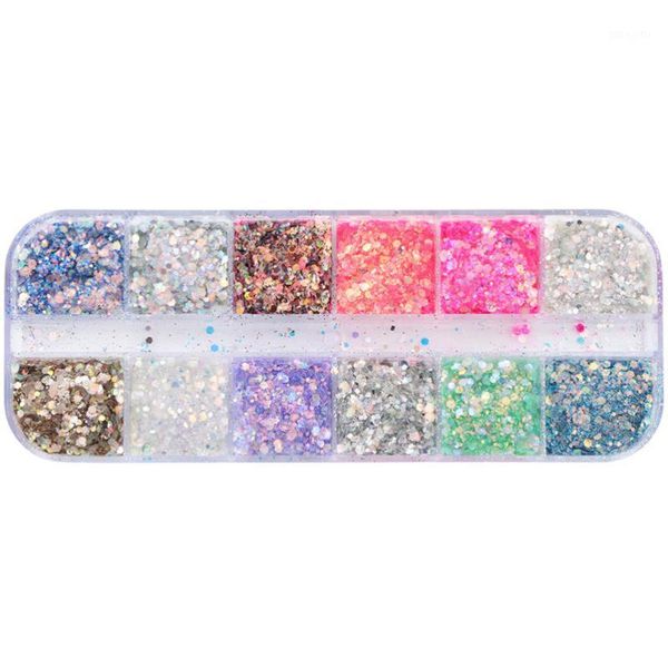 

compartments candy color manicure glitter sequin stickers nail art paillette chips accessories1, Silver;gold