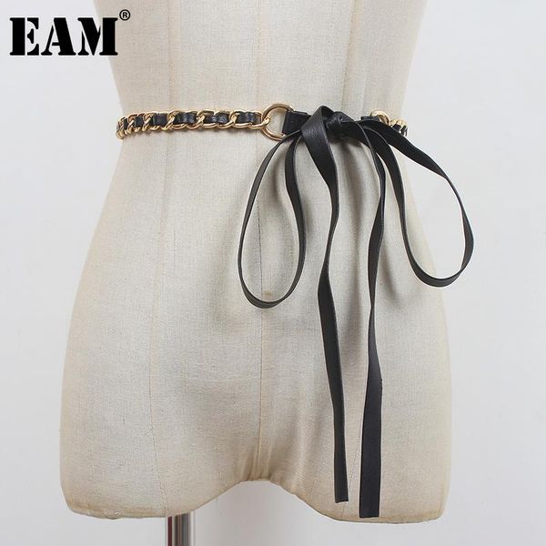 

belts [eam] pu leather black metal chain long bandage belt personality women fashion tide all-match spring autumn 2021 1de1624, Black;brown