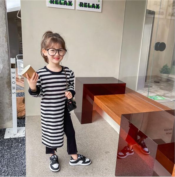 

girl's dresses 2021 style girls striped dress fashion autumn full sleeve cotton 1-7 years xy891, Red;yellow
