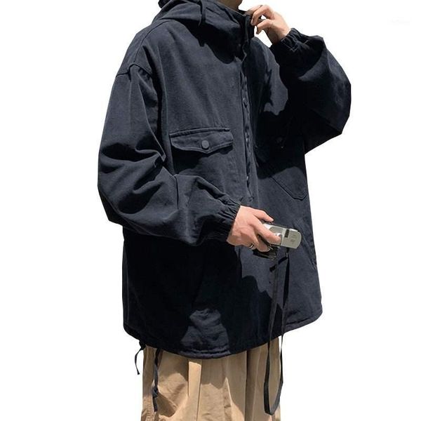 

korean style army green hooded jacket men clothing loose clothes hip hop pullover streetwear male fashion coat men's jackets, Black;brown