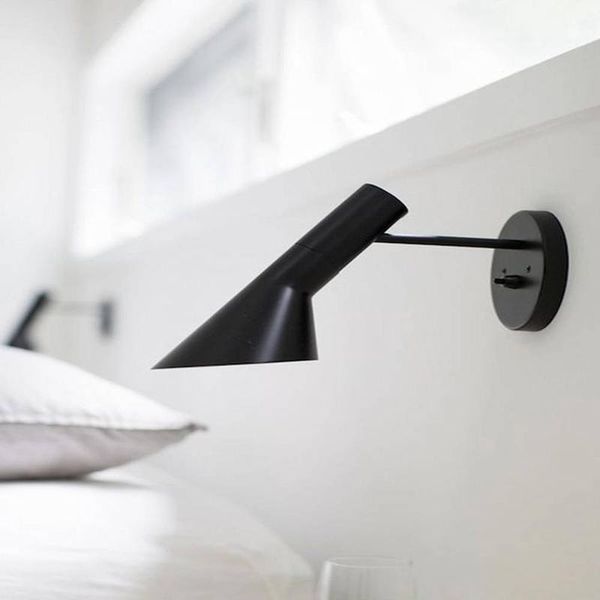 

nordic minimalist black white wrought iron led wall lamp modern living room rotatable bedroom bedside reading