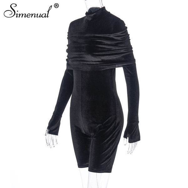 

2011simenual skinny fashion velvet black rompers women jumpsuit with gloves long sleeve fashion party ruched biker playsuits autumn, Black;white