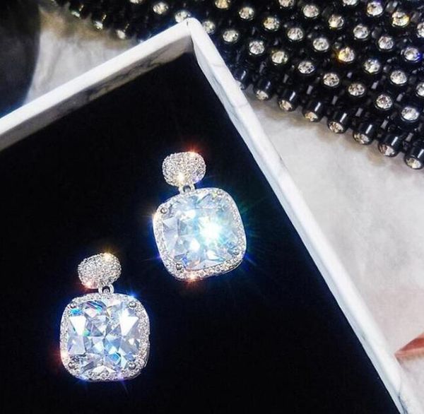 

cute stunning jewelry 925 sterling silver cushion shape white z cz diamond gemstones drop earring women dangle earring gift wjl3468