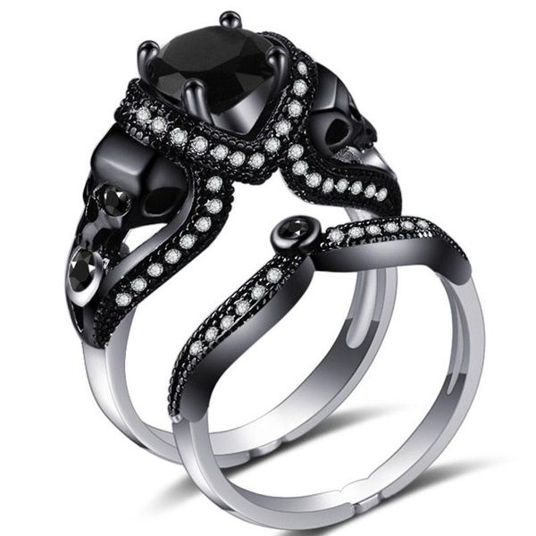 

wedding rings punk skull ring women style charm black zirconia set crystal jewelry, Slivery;golden