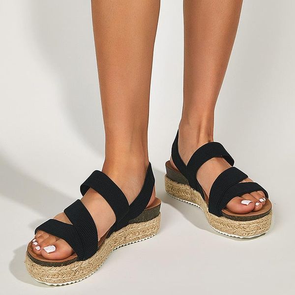

sandals women summer wedges platform heel ladies pumps slip on casual women's zandalias female shoes fashion 2021, Black
