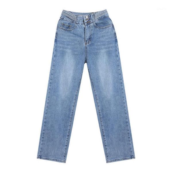 

women's jeans women spring and autumn retro style high waist wide leg ladies street solid color slim straight all-match, Blue